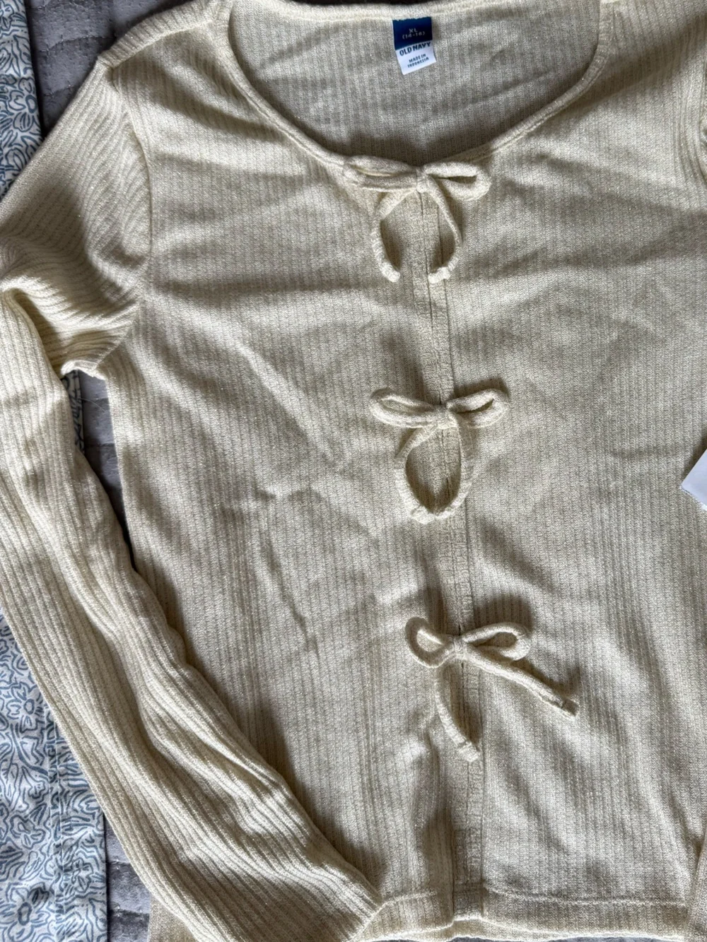 Old Navy Cream Knit Sweater with Front Tie Accents